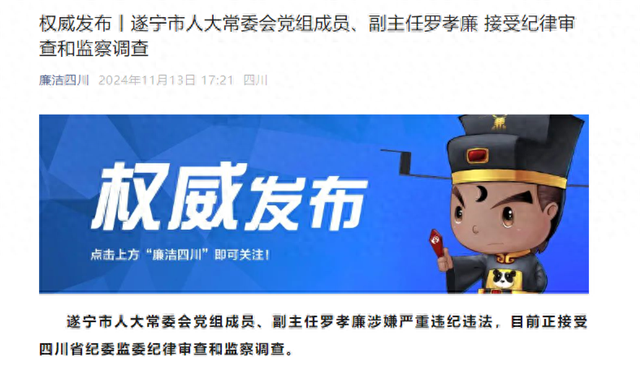 遂宁市人大常委会党组成员、副主任罗孝廉 接受纪律审查和监察调